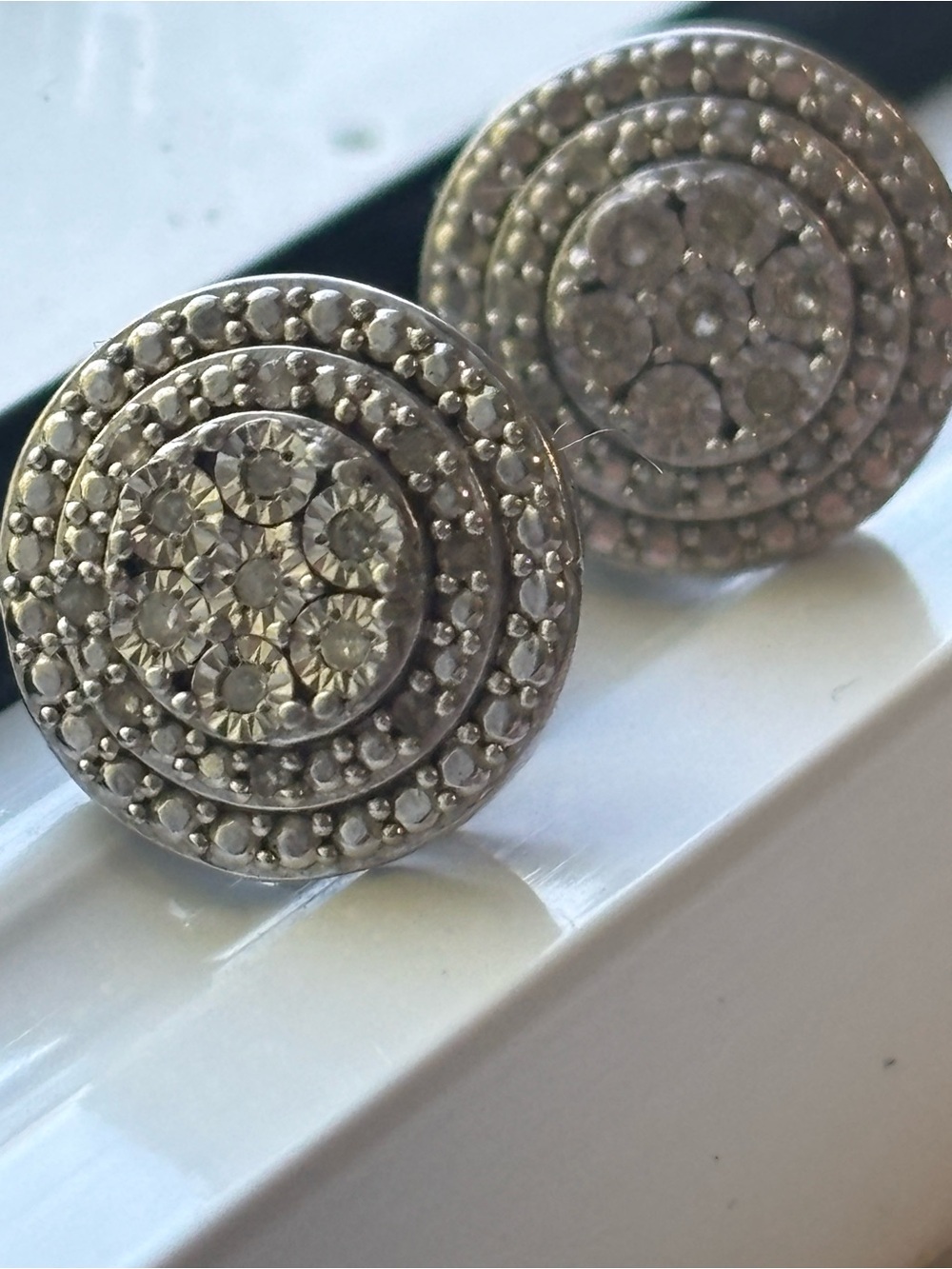Sterling Silver Round Pave Diamond Stud Earrings